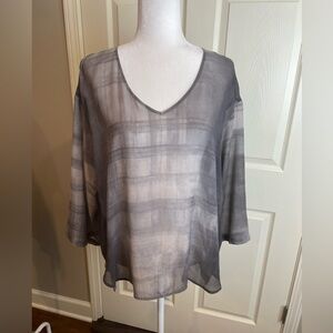 Eileen Fisher 100% silk sheer top  V neck tunic top- M